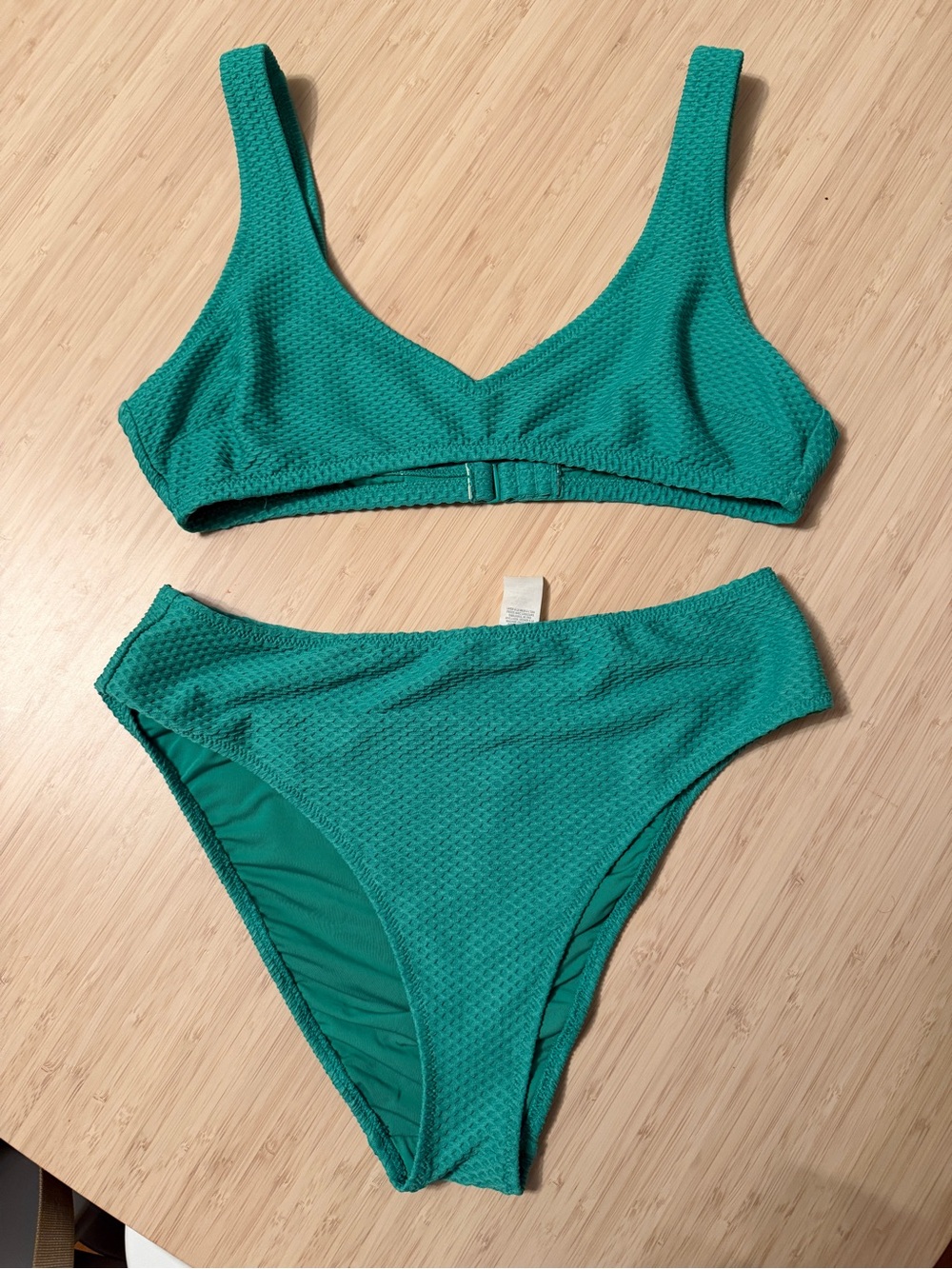 aerie Teal Textured Bikini Set - V-Neck Top & High-Waist Bottoms